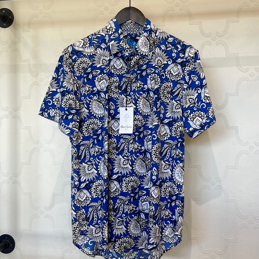 New With Tags Blue Floral Print Shirt - Robert Graham